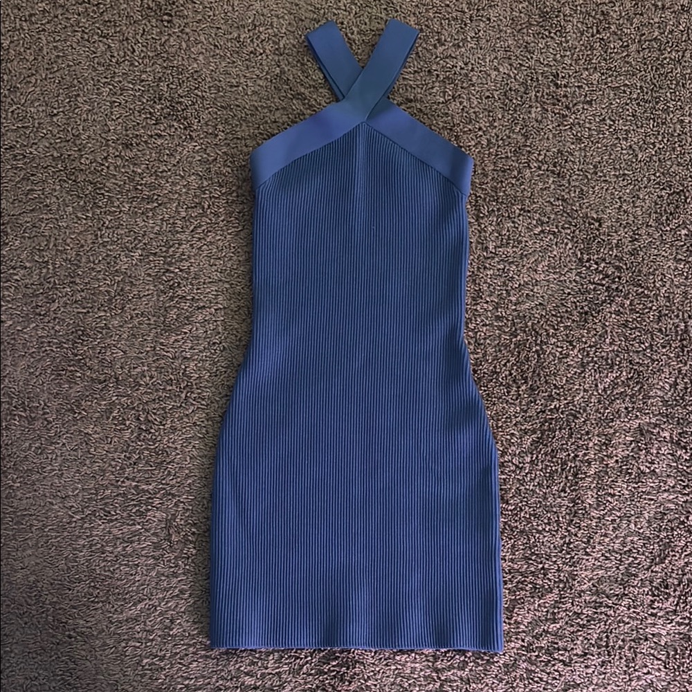 Aritzia Strapless Ribbed Knit Dress in Deep Blue